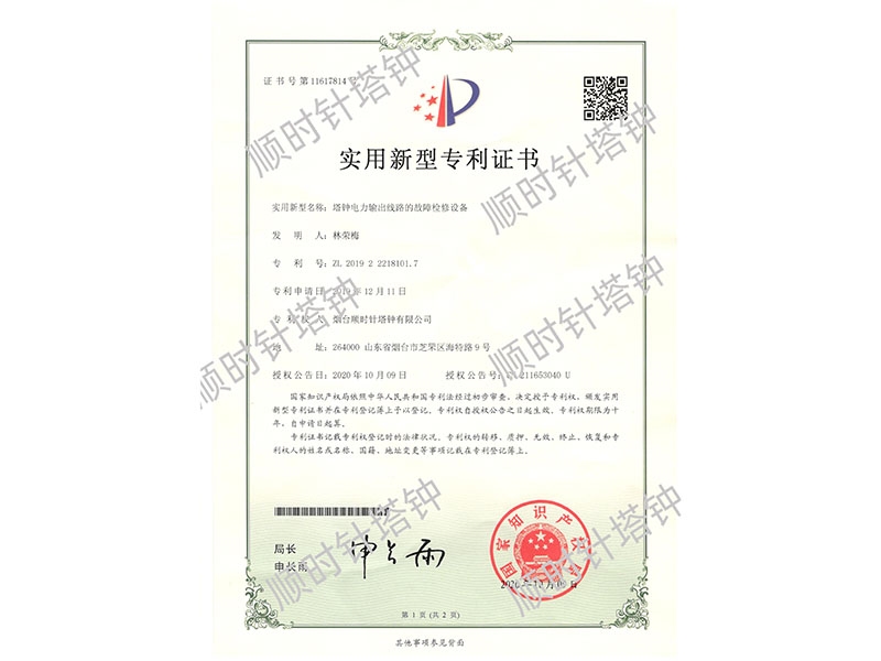 塔钟电力输出线路的故障检修设备（专利号（ZL 2019 2 2218101