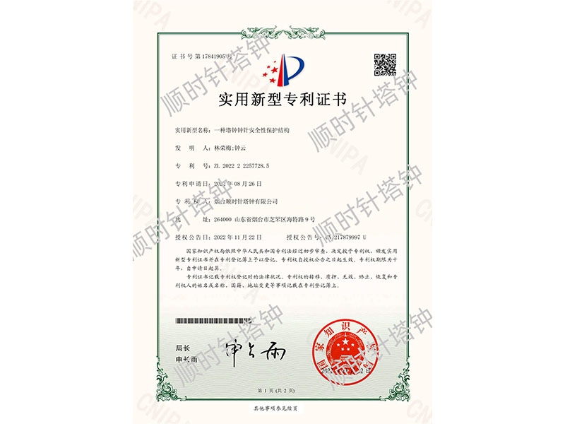 一种塔钟钟针安全性保护结构（专利号：2022 2 2257728
